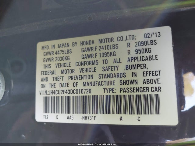 Aukcja sprzedaży 2013 Acura Tsx 2.4, vin: JH4CU2F43DC010726, numer aukcji: 44551966