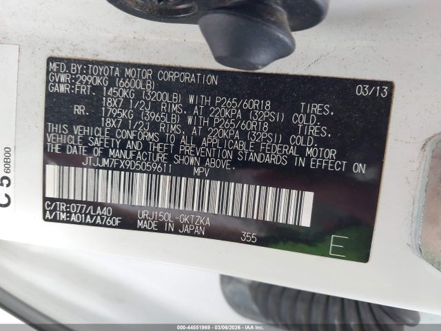 Aukcja sprzedaży 2013 Lexus Gx 460 Premium, vin: JTJJM7FX9D5059611, numer aukcji: 44551969