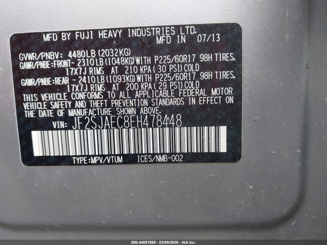 Subaru Forester 2.5i Premium 2014 JF2SJAEC8EH478448 Image 9