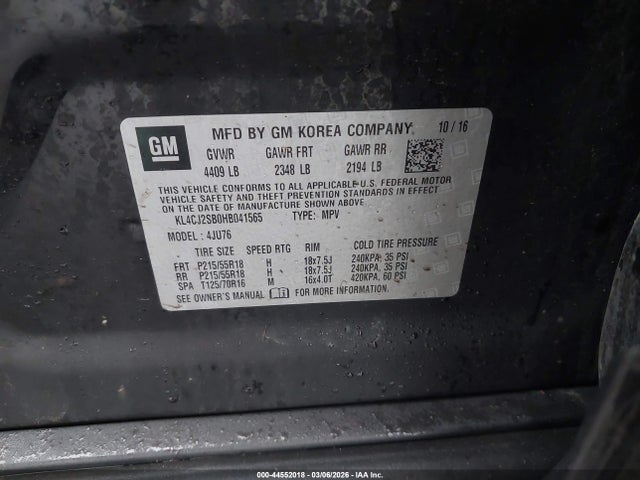 Продаж на аукціоні авто 2017 Buick Encore Sport Touring, vin: KL4CJ2SB0HB041565, номер лоту: 44552018