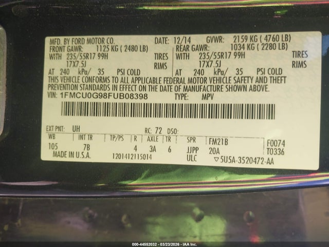 Ford ESCAPE SE 2015 1FMCU0G98FUB08398 Image 9