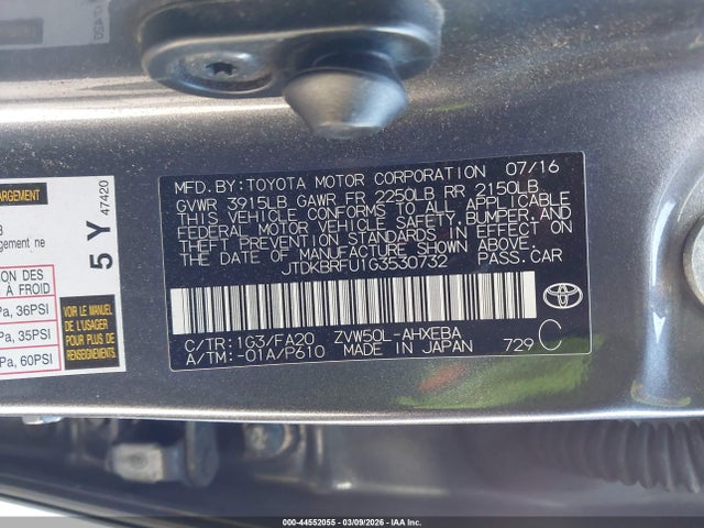 JTDKBRFU1G3530732 Toyota Prius Two