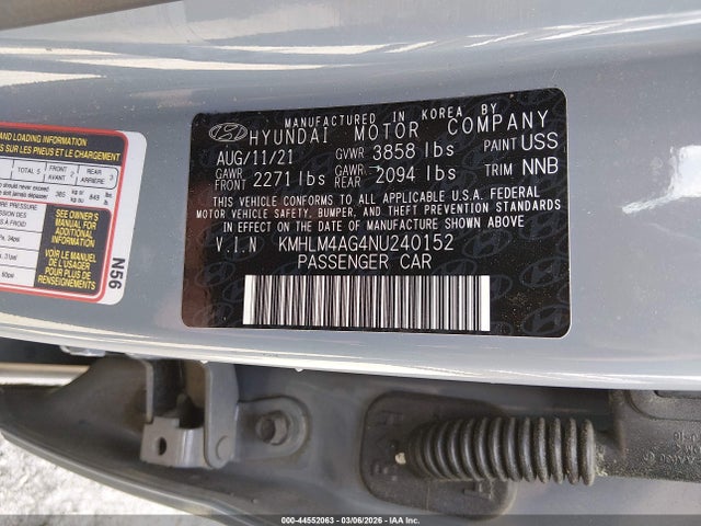 Продаж на аукціоні авто 2022 Hyundai Elantra Sel, vin: KMHLM4AG4NU240152, номер лоту: 44552063