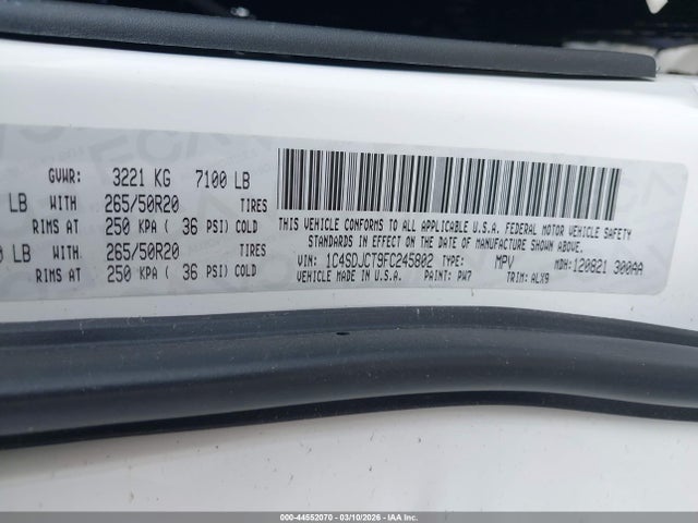 Aukcja sprzedaży 2015 Dodge Durango R/t, vin: 1C4SDJCT9FC245802, numer aukcji: 44552070