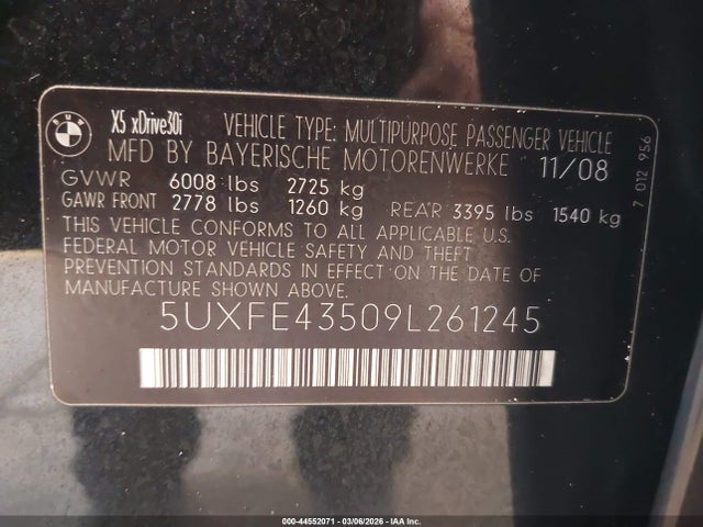 Продажа на аукционе авто 2009 Bmw X5 Xdrive30i, vin: 5UXFE43509L261245, номер лота: 44552071