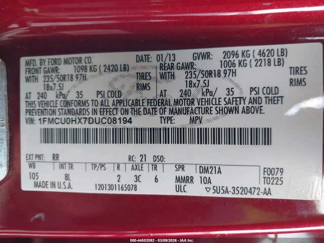 Продаж на аукціоні авто 2013 Ford Escape Sel, vin: 1FMCU0HX7DUC08194, номер лоту: 44552092