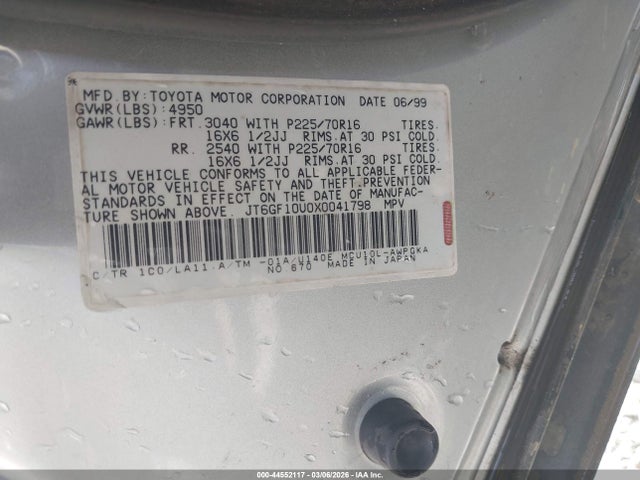44552117 :رقم المزاد ، JT6GF10U0X0041798 vin ، 1999 Lexus Rx 300 مزاد بيع