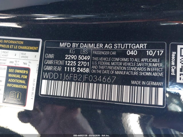 2018 Mercedes-benz E 400 მანქანა იყიდება აუქციონზე, vin: WDD1J6FB2JF034667, აუქციონის ნომერი: 44552139