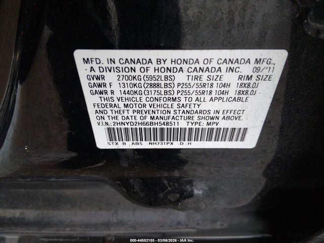 Продаж на аукціоні авто 2011 Acura Mdx Technology Package, vin: 2HNYD2H66BH548511, номер лоту: 44552155