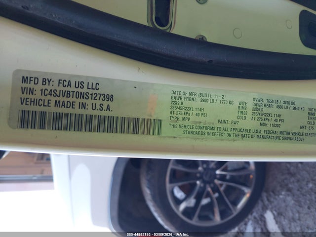 Продаж на аукціоні авто 2022 Jeep Wagoneer Series Ii 4x4, vin: 1C4SJVBT0NS127398, номер лоту: 44552193