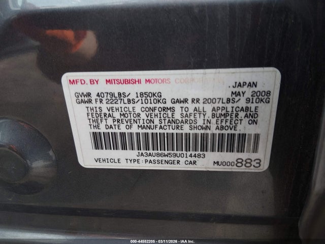 Aukcja sprzedaży 2009 Mitsubishi Lancer Gts, vin: JA3AU86W59U014483, numer aukcji: 44552205
