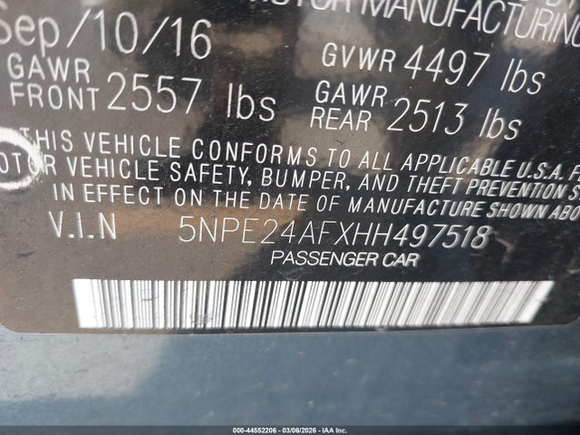 5NPE24AFXHH497518 Hyundai SONATA SE