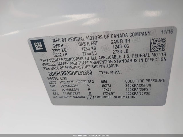 44552243 :رقم المزاد ، 2GKFLRE30H6252380 vin ، 2017 Gmc Terrain Denali مزاد بيع