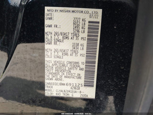 Nissan Frontier Sv 4x2 2022 1N6ED1EJ8NN691125 Image 9
