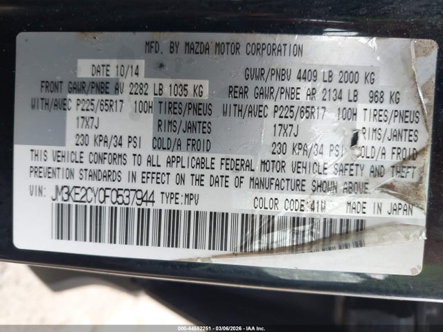 44552251 :رقم المزاد ، JM3KE2CY0F0537944 vin ، 2015 Mazda Cx-5 Touring مزاد بيع