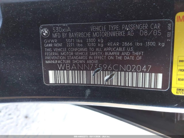 44552273 :رقم المزاد ، WBANN73596CN02047 vin ، 2006 Bmw 530xit مزاد بيع