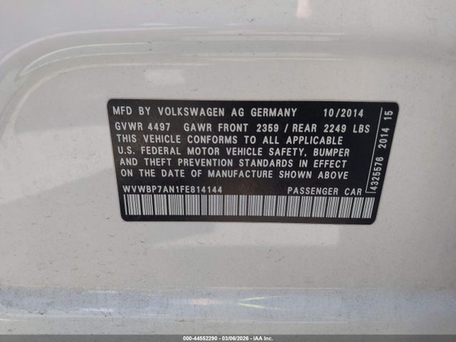 2015 VOLKSWAGEN CC WVWBP7AN1FE814144 Photo 8