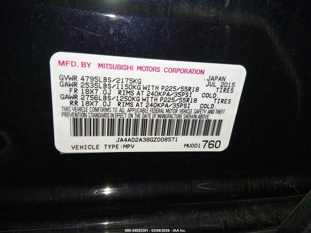 JA4AD2A38GZ008571 Mitsubishi Outlander Es