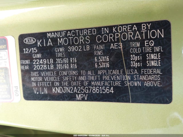 Продажа на аукционе авто 2016 Kia Soul !, vin: KNDJN2A25G7861564, номер лота: 44552294