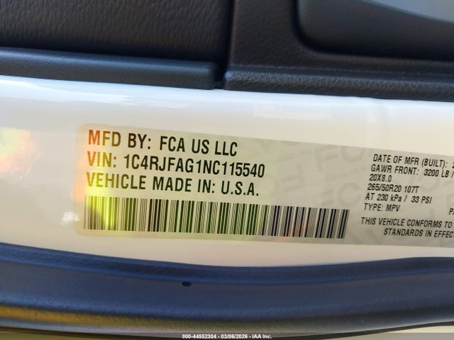 2022 JEEP GRAND CHEROKEE WK 1C4RJFAG1NC115540 Photo 8