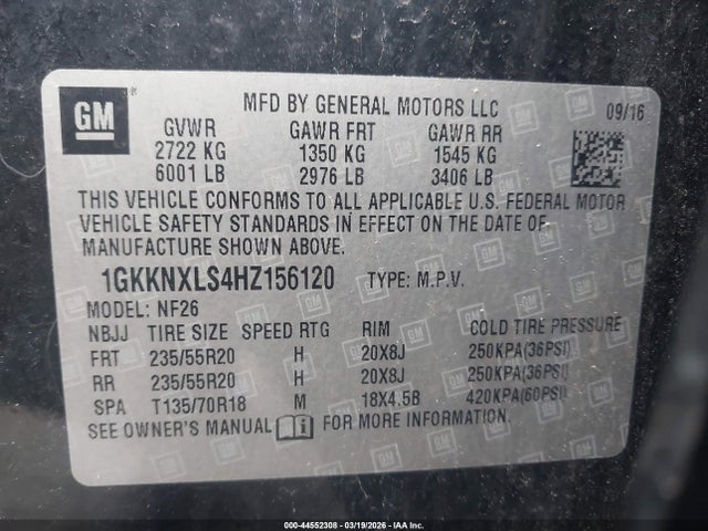 2017 Gmc Acadia Denali მანქანა იყიდება აუქციონზე, vin: 1GKKNXLS4HZ156120, აუქციონის ნომერი: 44552308