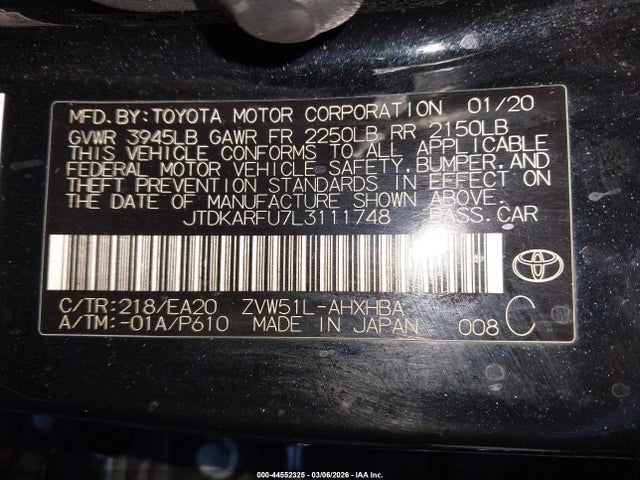 JTDKARFU7L3111748 Toyota PRIUS XLE