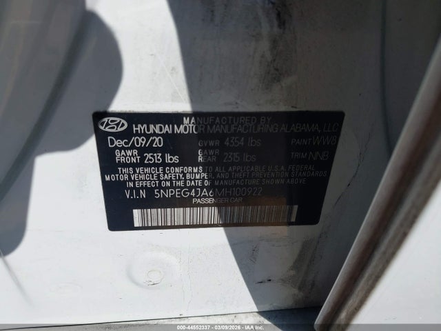 Продаж на аукціоні авто 2021 Hyundai Sonata Se, vin: 5NPEG4JA6MH100922, номер лоту: 44552337