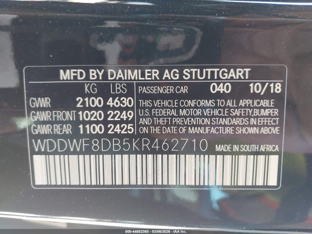 Продажа на аукционе авто 2019 Mercedes-benz C 300, vin: WDDWF8DB5KR462710, номер лота: 44552365