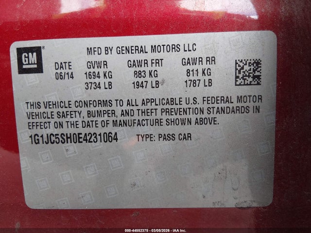 1G1JC5SH0E4231064 Chevrolet Sonic Lt Auto