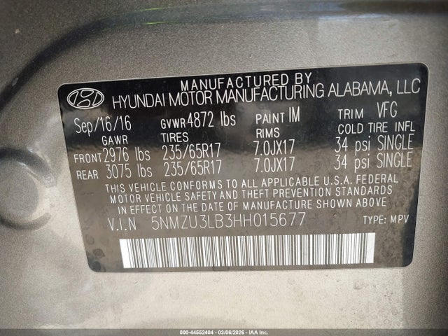 5NMZU3LB3HH015677 Hyundai Santa Fe Sport 2.4l