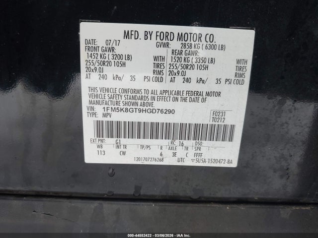 1FM5K8GT9HGD76290 Ford EXPLORER SPORT