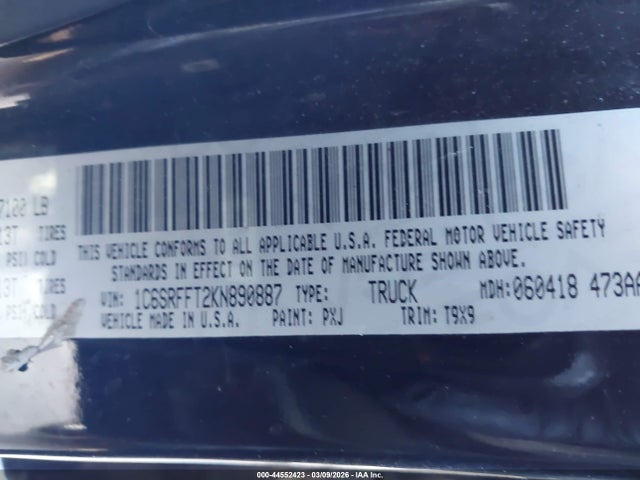 Aukcja sprzedaży 2019 Ram 1500 Big Horn/lone Star  4x4 5'7 Box, vin: 1C6SRFFT2KN890887, numer aukcji: 44552423