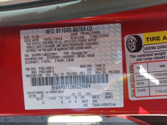 2008 FORD FUSION 3FAHP07128R229004 Photo 8