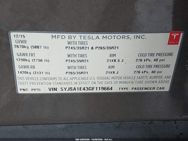 2016 TESLA MODEL S 5YJSA1E43GF119664 Photo 8