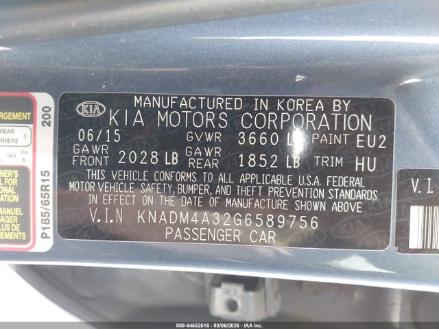 Aukcja sprzedaży 2016 Kia Rio Lx, vin: KNADM4A32G6589756, numer aukcji: 44552516
