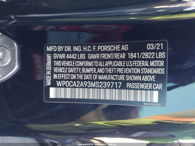 2021 PORSCHE 911 WP0CA2A93MS239717 Photo 8