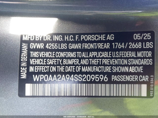 2025 PORSCHE 911 WP0AA2A94SS209596 Photo 8