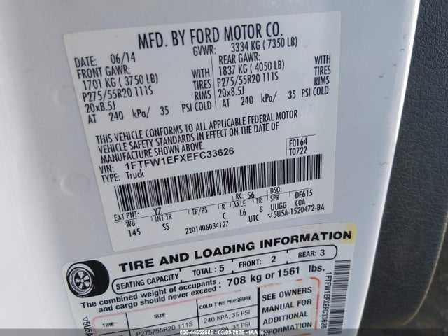 Ford F-150 Stx 2014 1FTFW1EFXEFC33626 Image 9