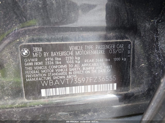 Продажа на аукционе авто 2007 Bmw 328xi, vin: WBAVT73597FZ36555, номер лота: 44552624