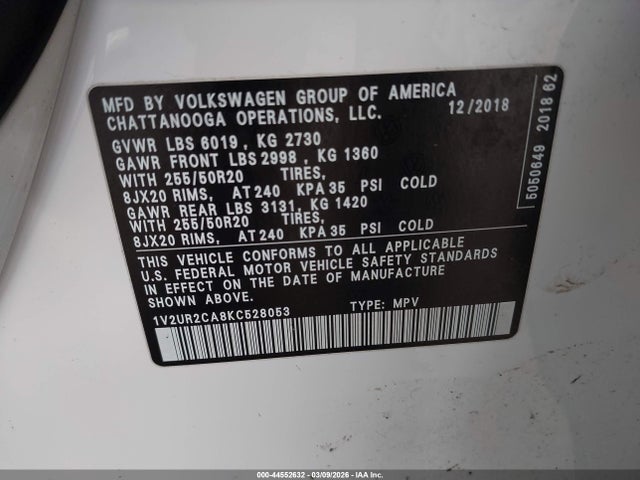 2019 VOLKSWAGEN ATLAS 1V2UR2CA8KC528053 Photo 8