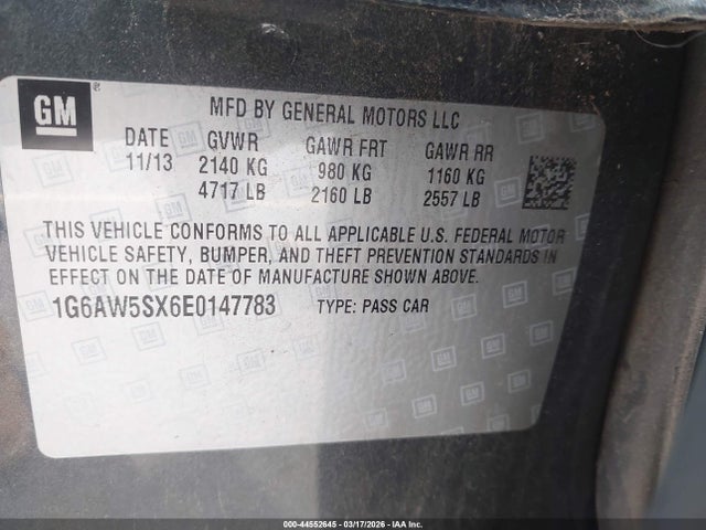 44552645 :رقم المزاد ، 1G6AW5SX6E0147783 vin ، 2014 Cadillac Cts Awd مزاد بيع