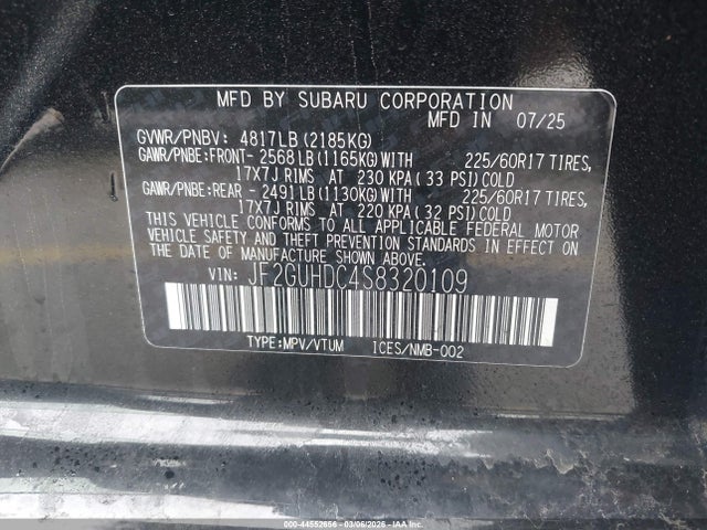 44552656 :رقم المزاد ، JF2GUHDC4S8320109 vin ، 2025 Subaru Crosstrek Premium مزاد بيع