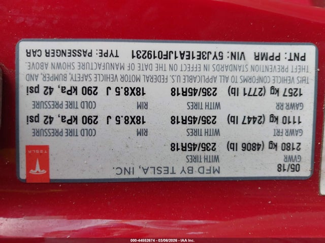 Aukcja sprzedaży 2018 Tesla Model 3 Long Range/mid Range, vin: 5YJ3E1EA1JF019231, numer aukcji: 44552674