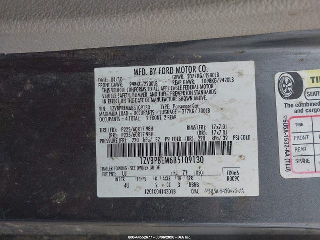 2011 FORD MUSTANG 1ZVBP8EM6B5109130 Photo 8