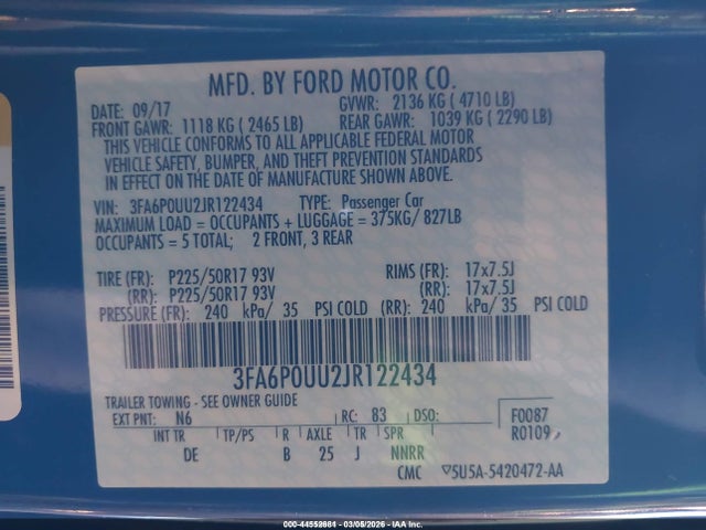 Ford Fusion Hybrid S 2018 3FA6P0UU2JR122434 Image 9