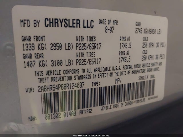 2008 CHRYSLER TOWN & COUNTRY 2A8HR54P68R124037 Photo 8