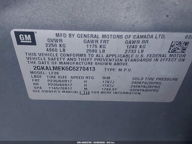 Aukcja sprzedaży 2012 Gmc Terrain Sle-1, vin: 2GKALMEK6C6270413, numer aukcji: 44552709