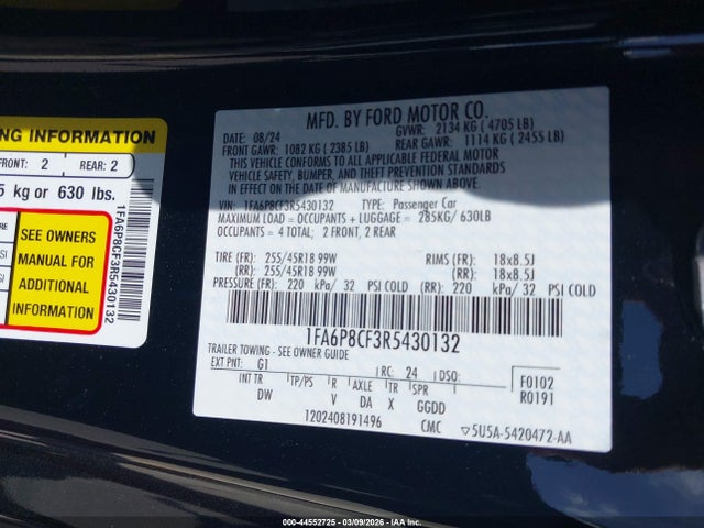 Продажа на аукционе авто 2024 Ford Mustang Gt Fastback, vin: 1FA6P8CF3R5430132, номер лота: 44552725