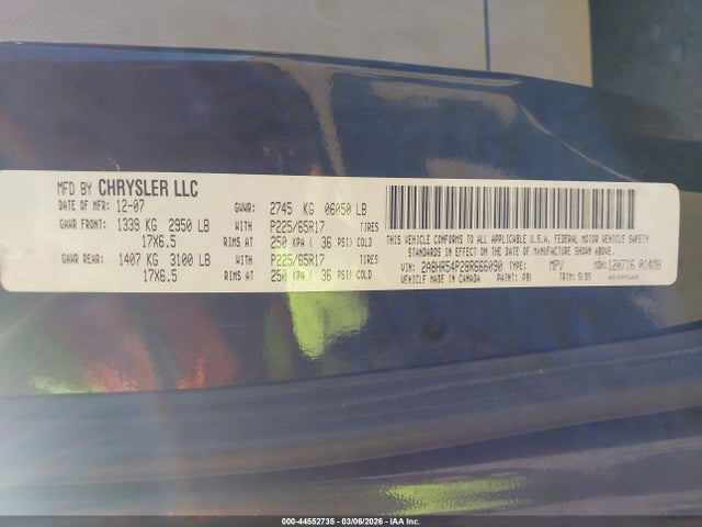 2008 Chrysler Town & Country Touring მანქანა იყიდება აუქციონზე, vin: 2A8HR54P28R666090, აუქციონის ნომერი: 44552735