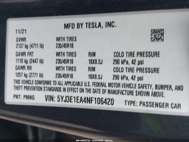 2022 TESLA MODEL 3 5YJ3E1EA4NF106420 Photo 8